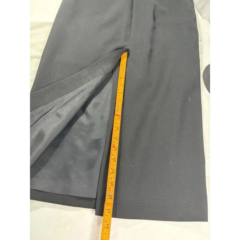 Talbots Size 12 Black 100% Wool Lined Long Skirt Back Zip And Double Button USA